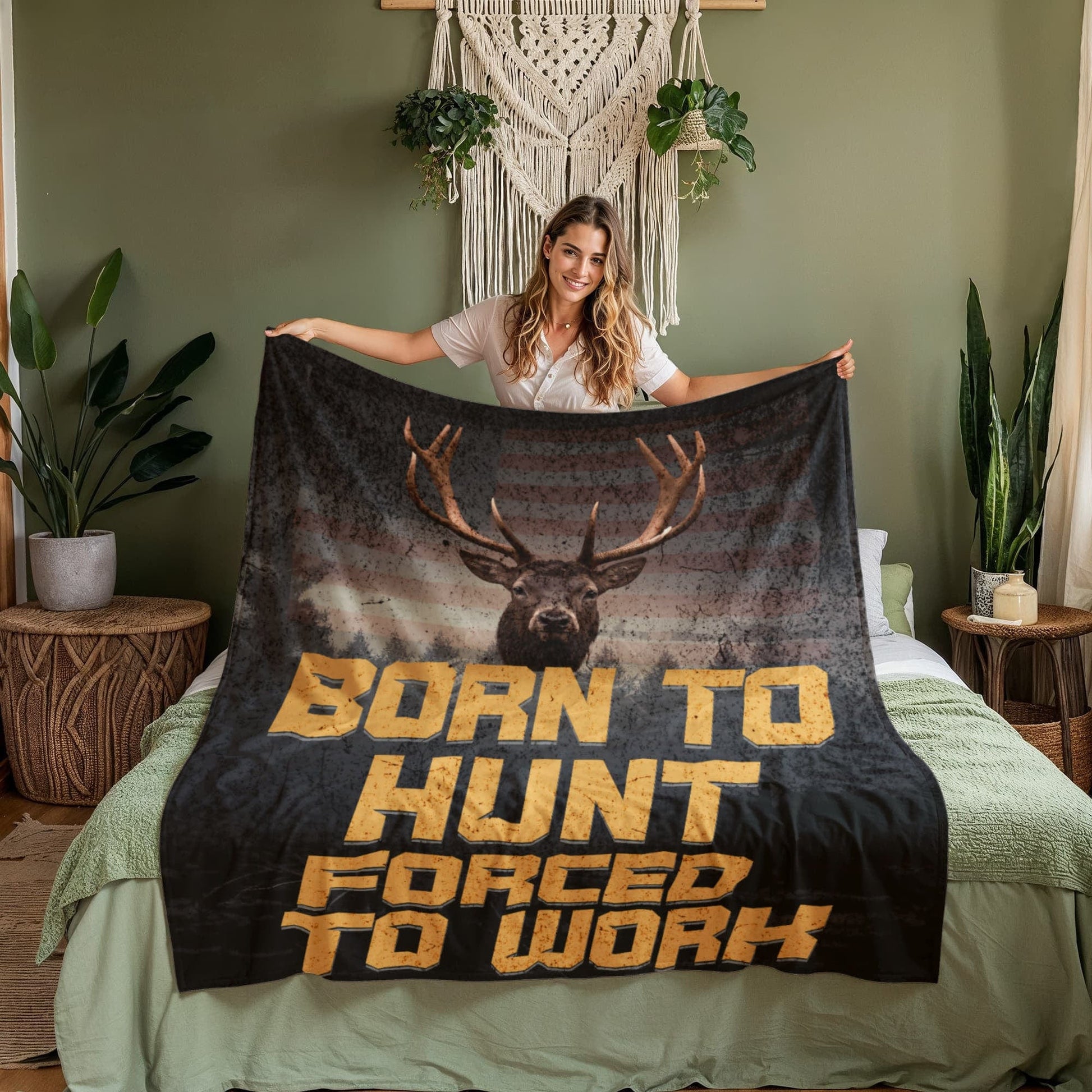 ShineOn Fulfillment Jewelry Born to Hunt, Forced to Work – Deer Hunting Blanket - GHR1223