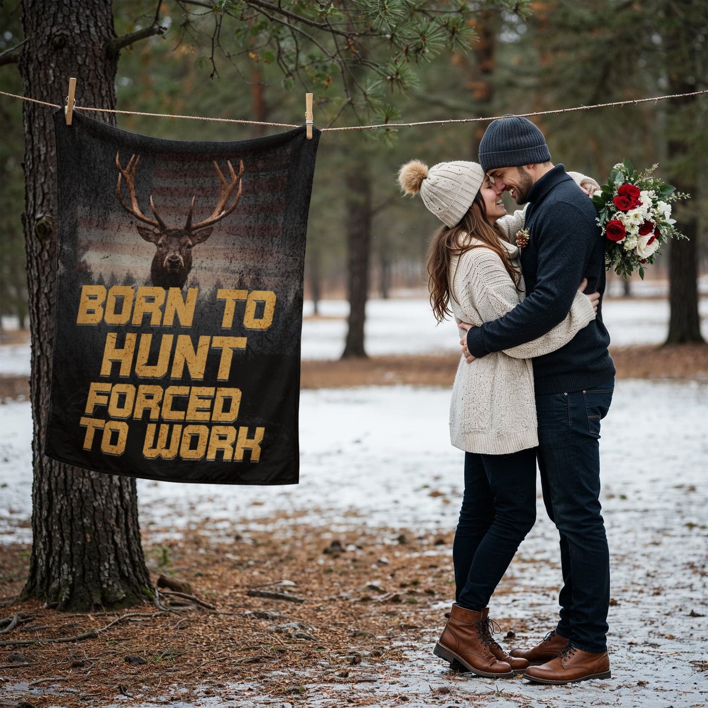ShineOn Fulfillment Jewelry Born to Hunt, Forced to Work – Deer Hunting Blanket - GHR1223