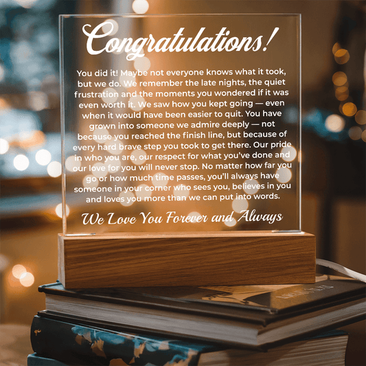 ShineOn Fulfillment Jewelry LED Corded Base Congratulations from Us! - LED Acrylic Plaque - GHR1083