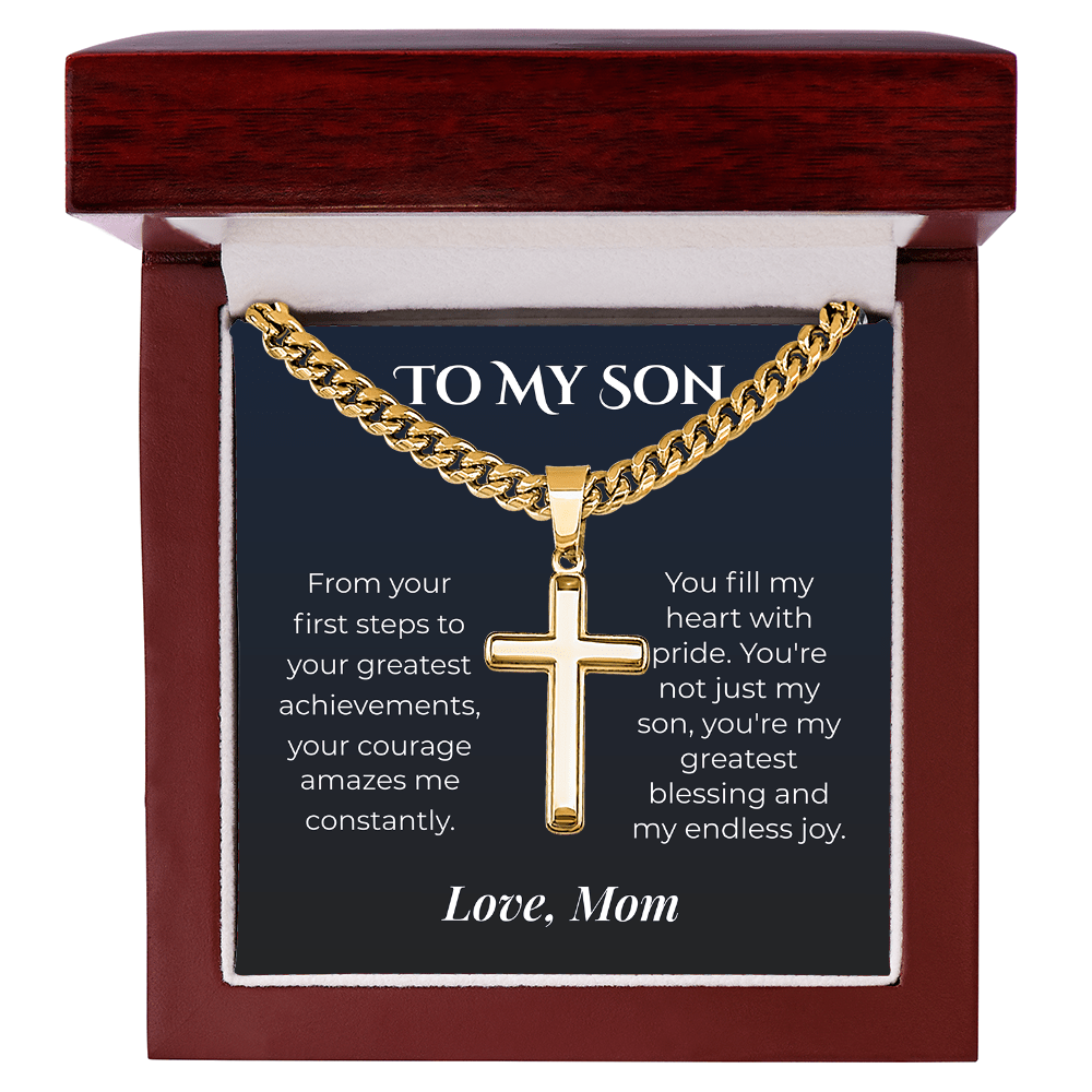 ShineOn Fulfillment Jewelry Luxury Box / 18K Yellow Gold Finish Mom->Son - Artisan Cross Necklace - GHR1240