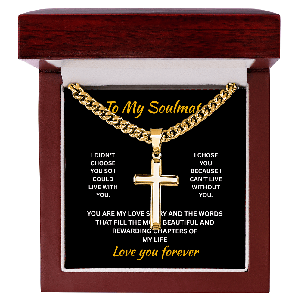 ShineOn Fulfillment Jewelry Luxury Box / 18K Yellow Gold Finish Soulmate - Artisan Cross with Cuban Link Chain - GHR1301