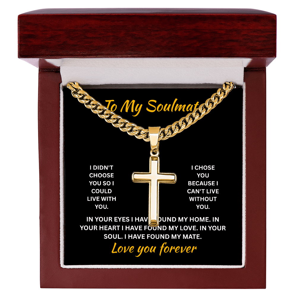 ShineOn Fulfillment Jewelry Luxury Box / 18K Yellow Gold Finish Soulmate - Artisan Cross with Cuban Link Chain - GHR1303