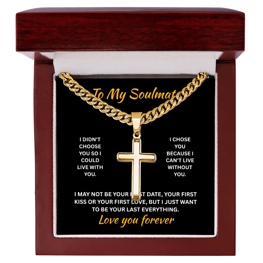 ShineOn Fulfillment Jewelry Luxury Box / 18K Yellow Gold Finish Soulmate - Artisan Cross with Cuban Link Chain - GHR1314