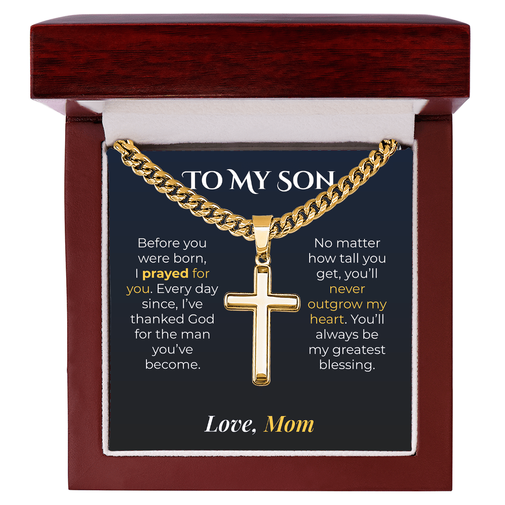 ShineOn Fulfillment Jewelry Luxury Box / 18K Yellow Gold Finish To My Son - Artisan Cross Necklace - GHR1202