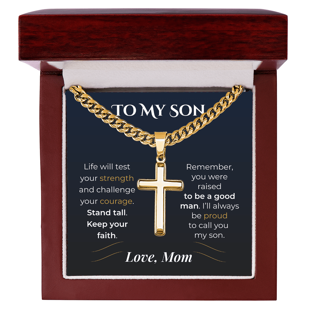 ShineOn Fulfillment Jewelry Luxury Box / 18K Yellow Gold Finish To My Son – Strength, Courage & Faith - GHR1226