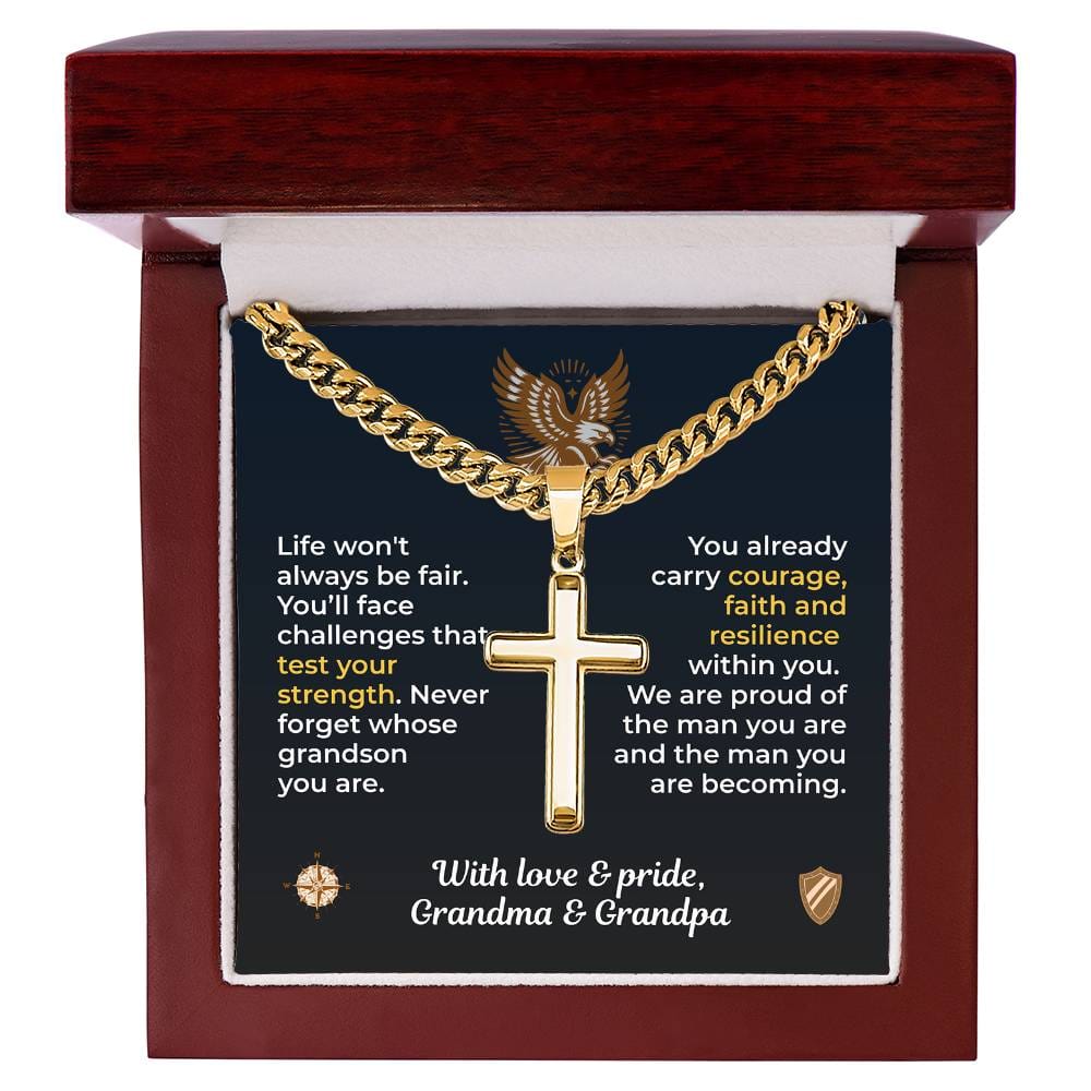 ShineOn Fulfillment Jewelry Luxury Box / 18K Yellow Gold Finish To Our Grandson – Strength, Faith & Resilience - GHR1219