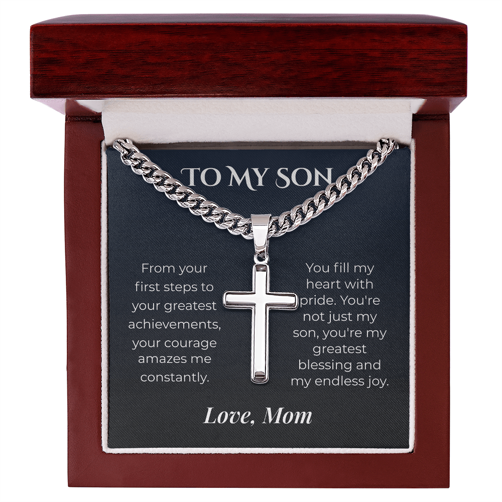 ShineOn Fulfillment Jewelry Luxury Box / Polished Stainless Steel Mom->Son - Artisan Cross Necklace - GHR1240
