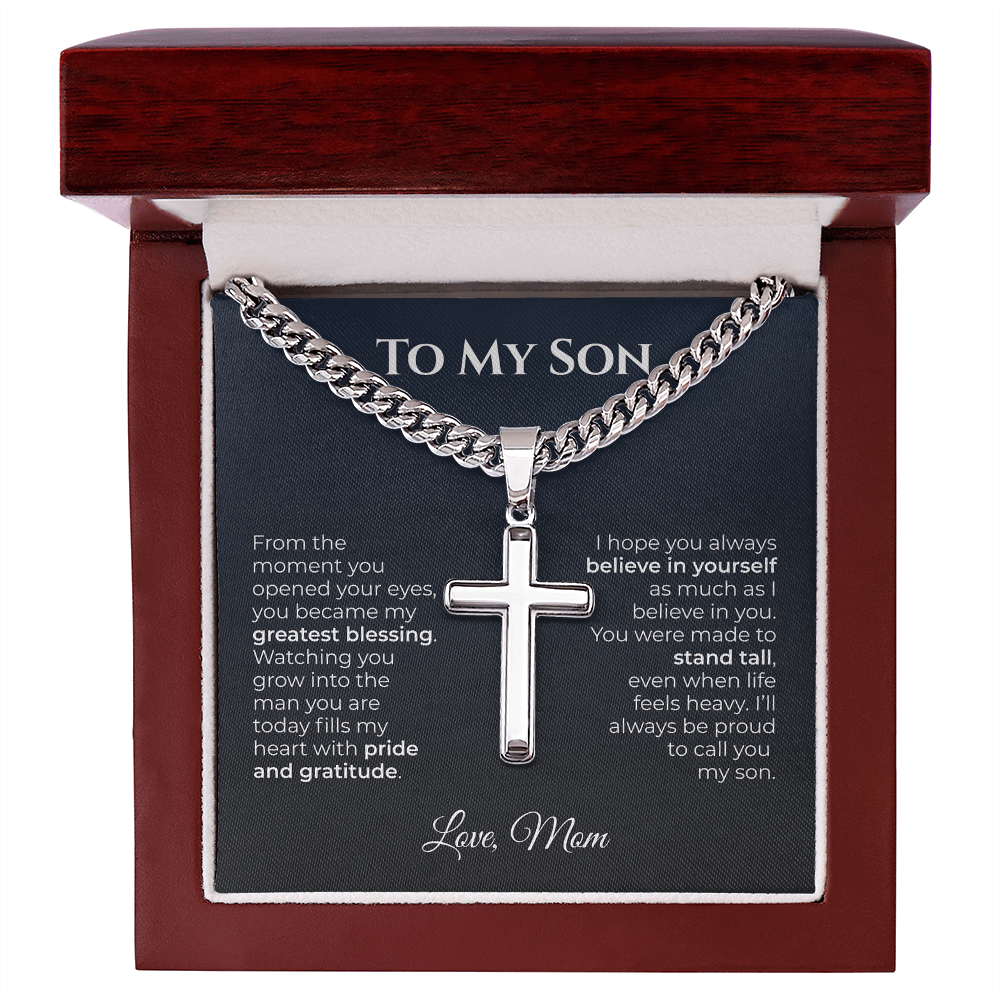 ShineOn Fulfillment Jewelry Luxury Box / Polished Stainless Steel Mom->Son Believe In Yourself Cross Necklace - GHR1233