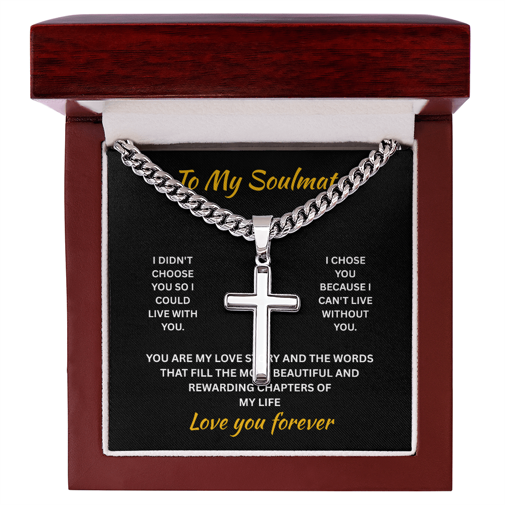 ShineOn Fulfillment Jewelry Luxury Box / Polished Stainless Steel Soulmate - Artisan Cross with Cuban Link Chain - GHR1301