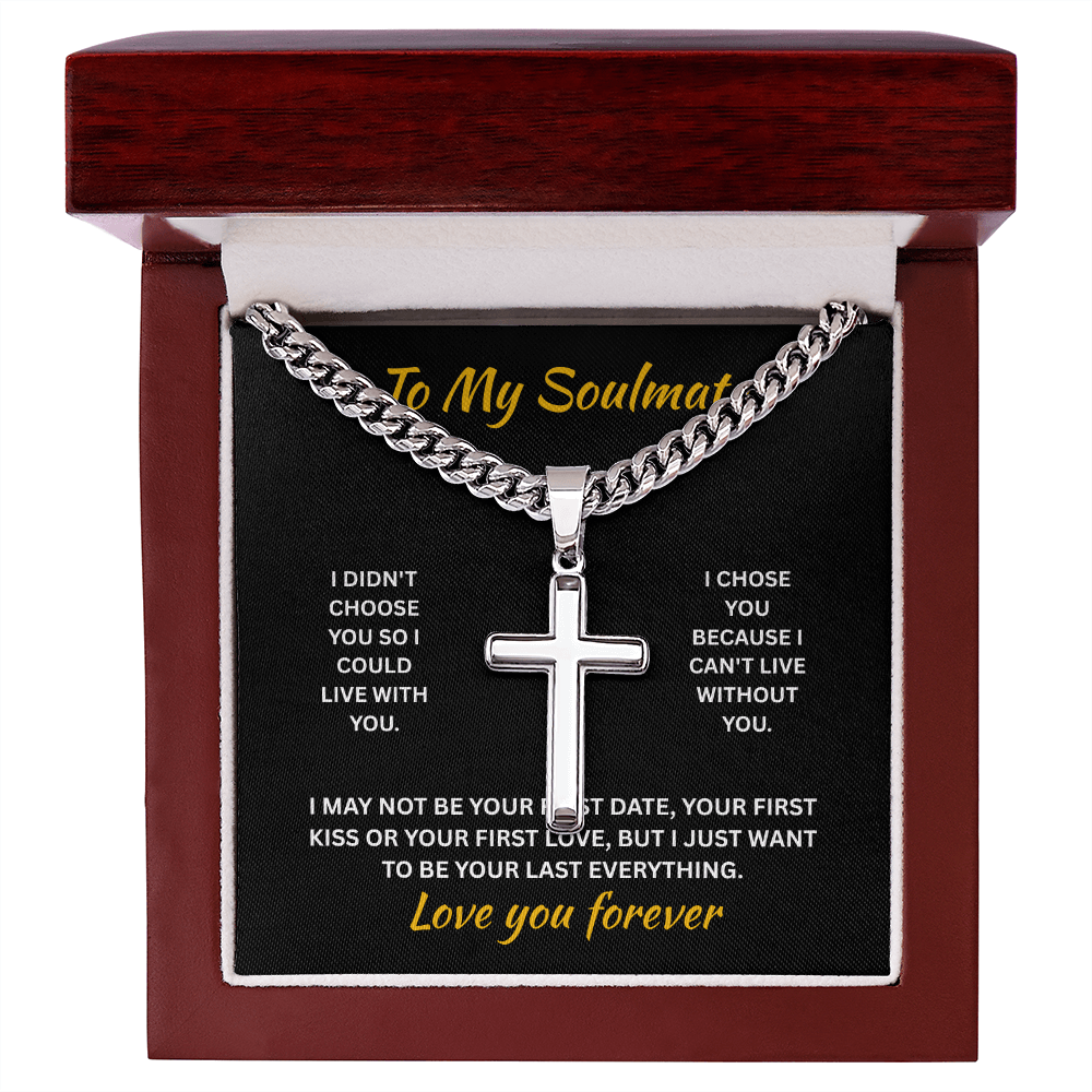 ShineOn Fulfillment Jewelry Luxury Box / Polished Stainless Steel Soulmate - Artisan Cross with Cuban Link Chain - GHR1314