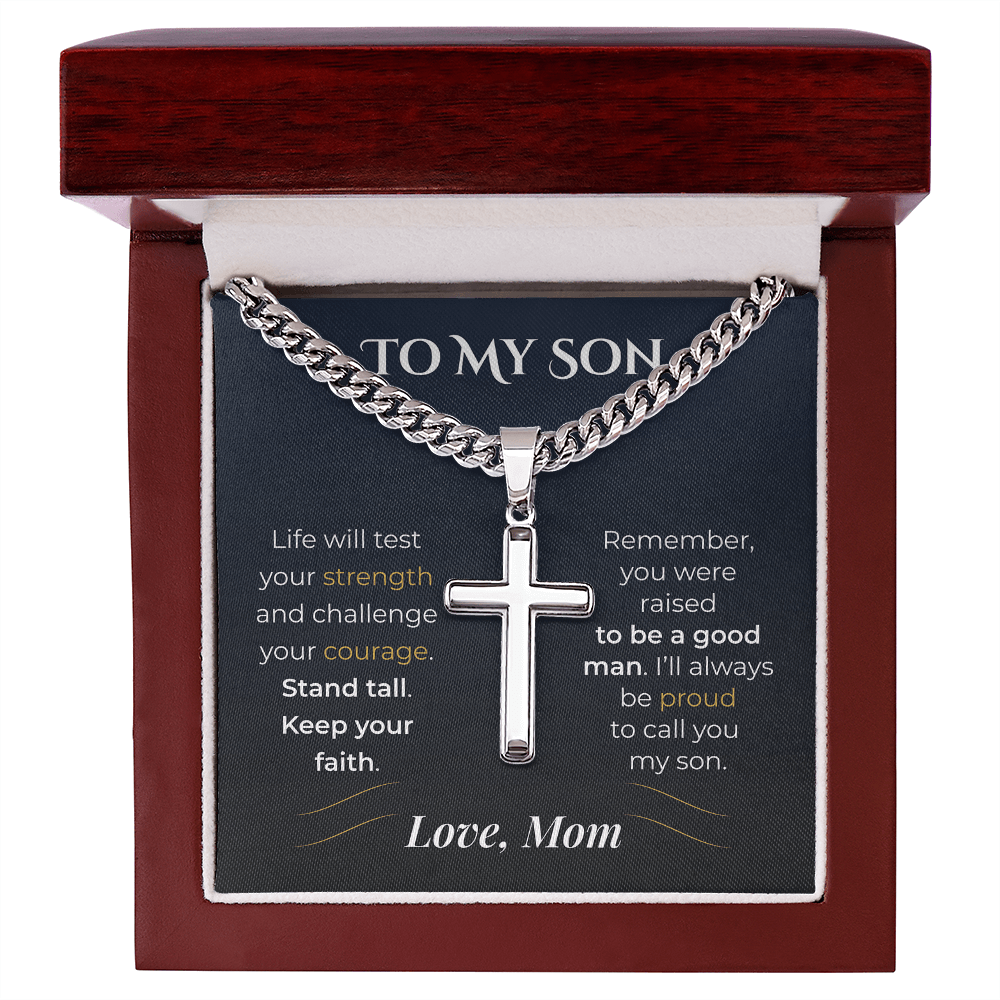 ShineOn Fulfillment Jewelry Luxury Box / Polished Stainless Steel To My Son – Strength, Courage & Faith - GHR1226