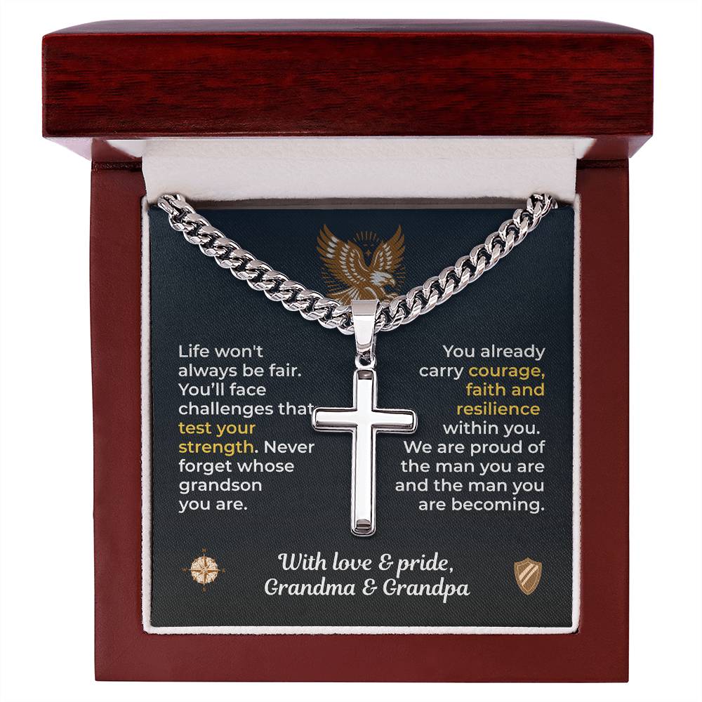 ShineOn Fulfillment Jewelry Luxury Box / Polished Stainless Steel To Our Grandson – Strength, Faith & Resilience - GHR1219