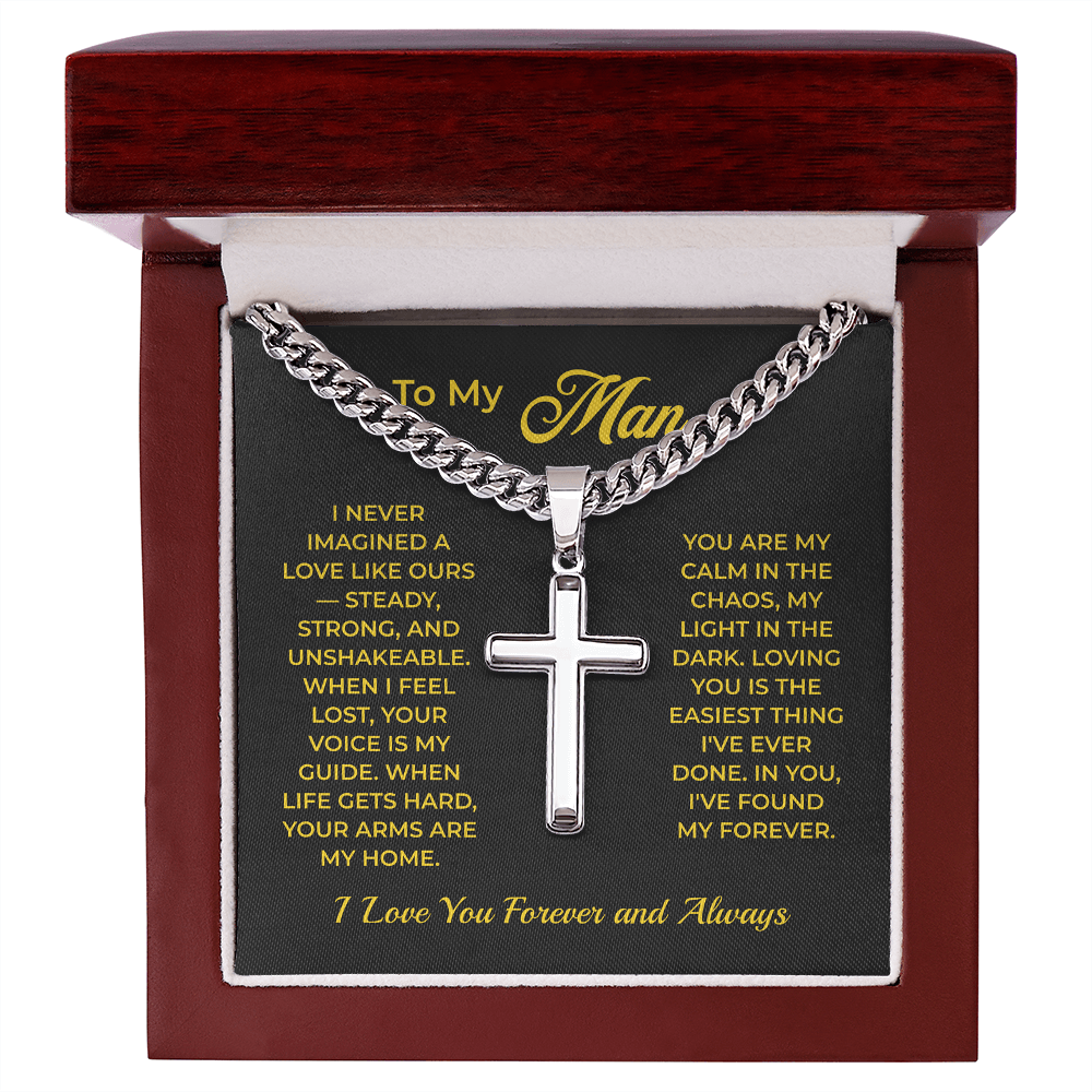 ShineOn Fulfillment Jewelry Luxury Box To My Man - Cuban Link Chain w/Artisan Cross - GHR1107