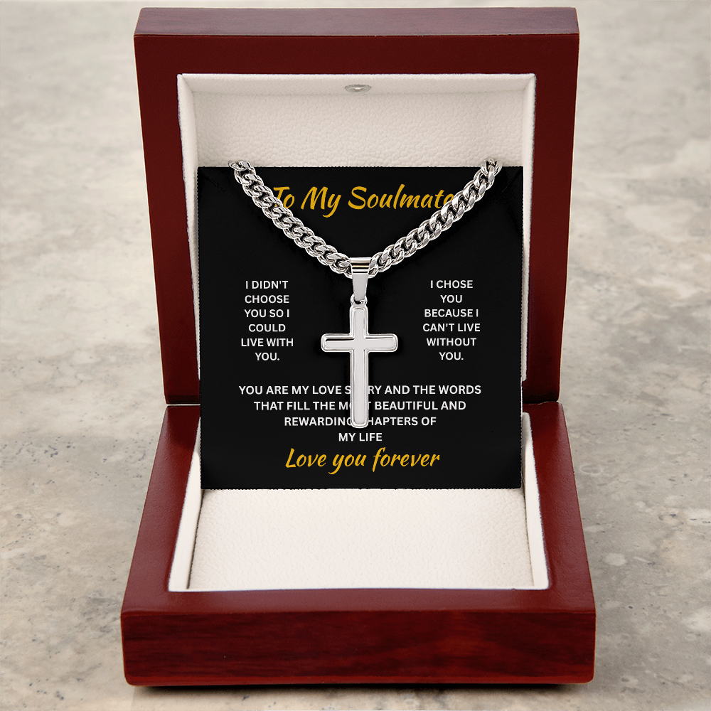 ShineOn Fulfillment Jewelry Soulmate - Artisan Cross with Cuban Link Chain - GHR1301