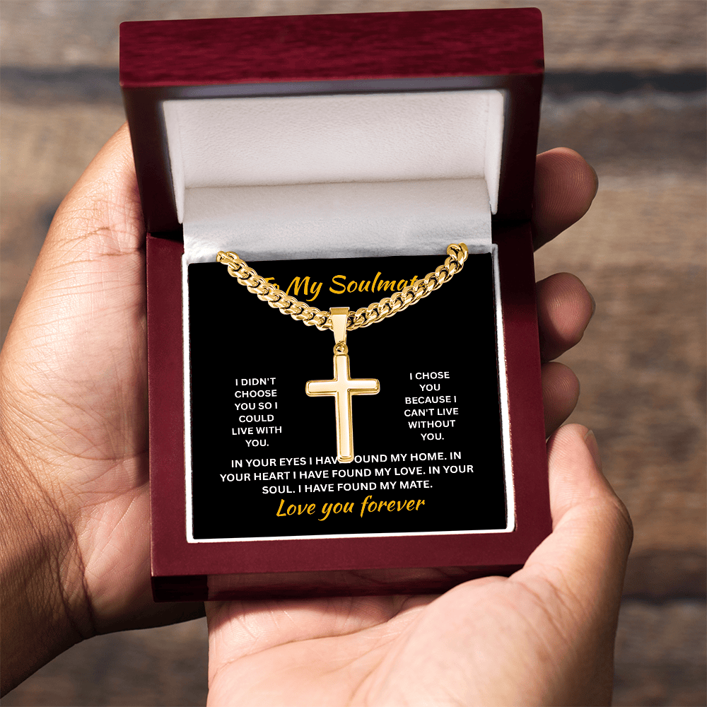 ShineOn Fulfillment Jewelry Soulmate - Artisan Cross with Cuban Link Chain - GHR1303