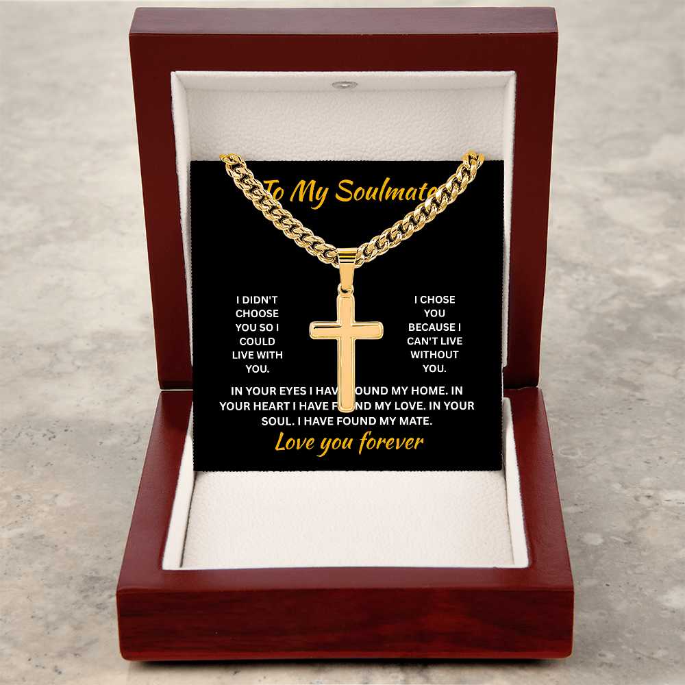 ShineOn Fulfillment Jewelry Soulmate - Artisan Cross with Cuban Link Chain - GHR1303