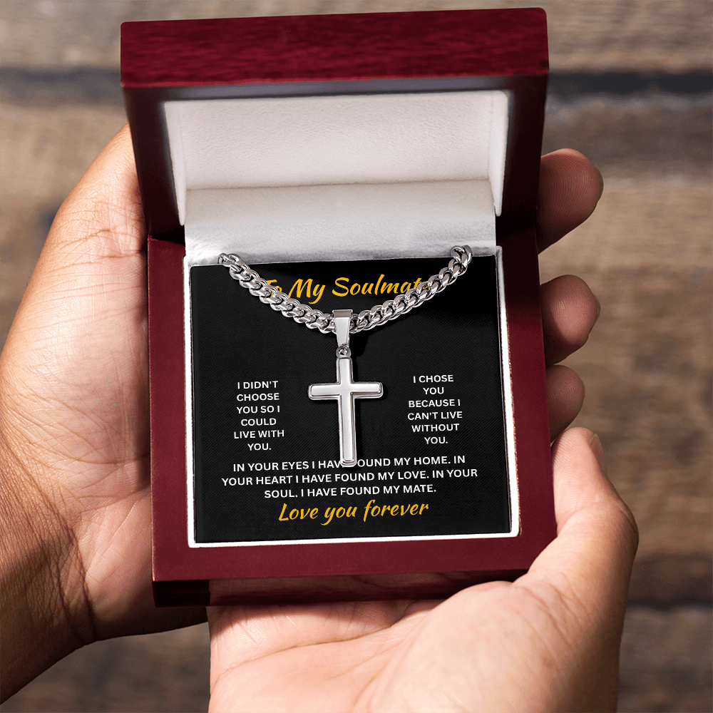 ShineOn Fulfillment Jewelry Soulmate - Artisan Cross with Cuban Link Chain - GHR1303
