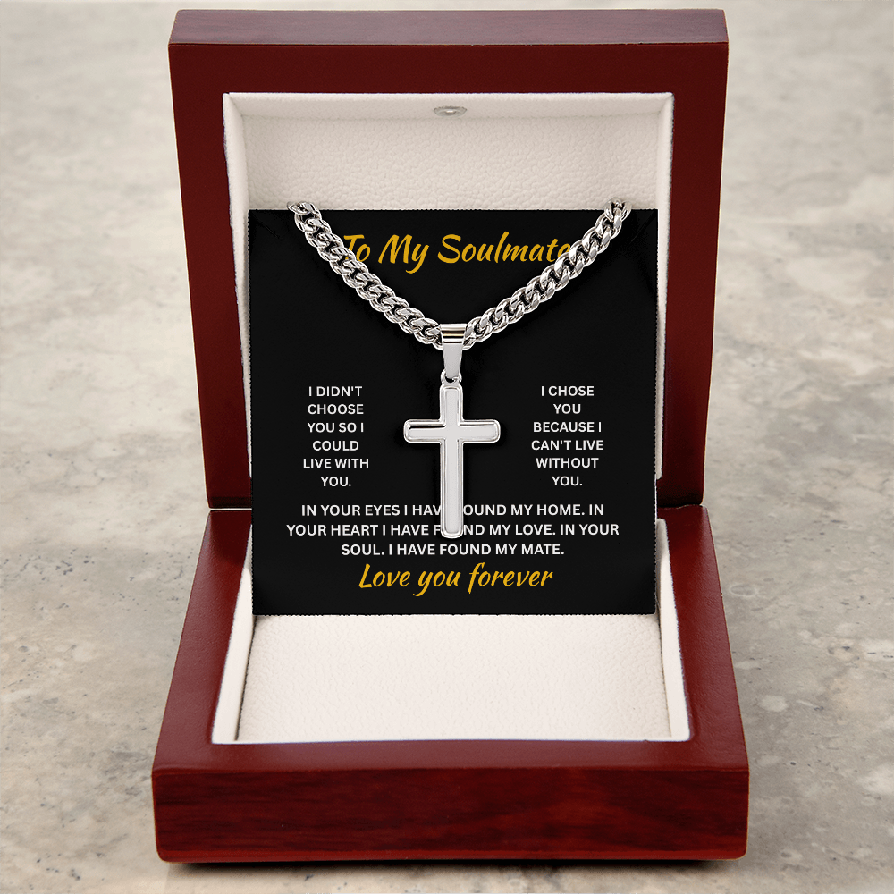 ShineOn Fulfillment Jewelry Soulmate - Artisan Cross with Cuban Link Chain - GHR1303