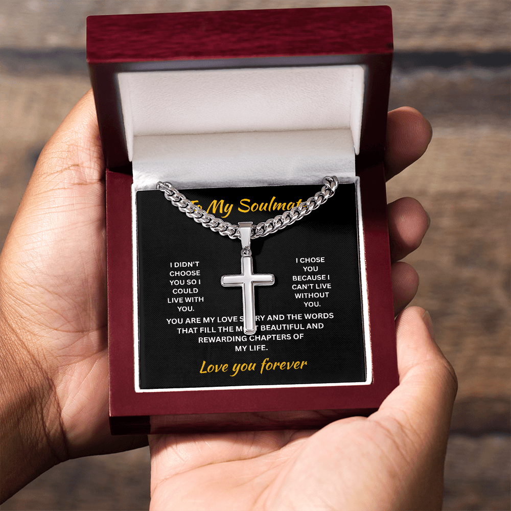 ShineOn Fulfillment Jewelry Soulmate - Artisan Cross with Cuban Link Chain - GHR1308
