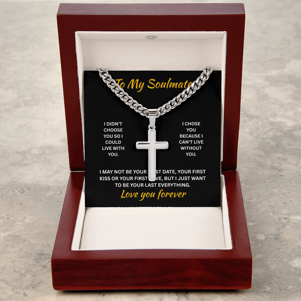 ShineOn Fulfillment Jewelry Soulmate - Artisan Cross with Cuban Link Chain - GHR1314