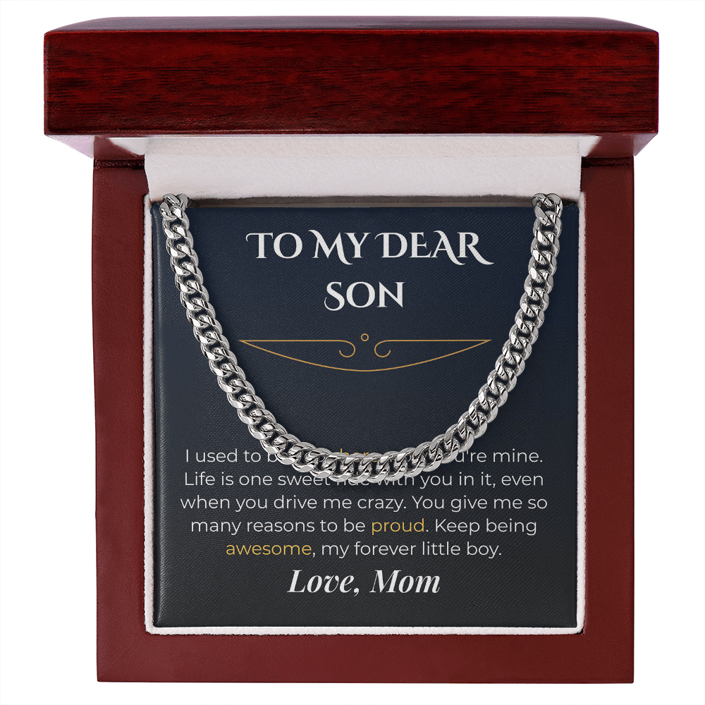 ShineOn Fulfillment Jewelry Stainless Steel / Luxury Box Mom->Son - Cuban Link Necklace - GHR1258