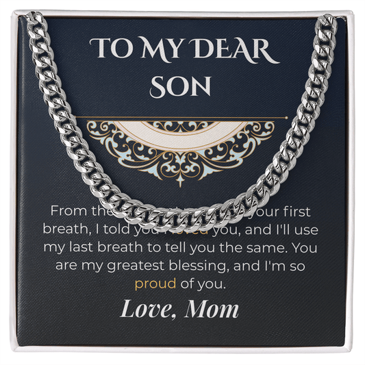 ShineOn Fulfillment Jewelry Stainless Steel / Standard Box Mom-to-Son Cuban Link Necklace - GHR1256