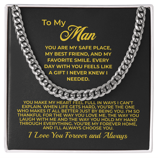 ShineOn Fulfillment Jewelry Stainless Steel / Standard Box To My Man - Cuban Chain Necklace - GHR1105