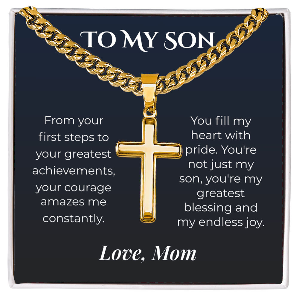 ShineOn Fulfillment Jewelry Standard Box / 18K Yellow Gold Finish Mom->Son - Artisan Cross Necklace - GHR1240