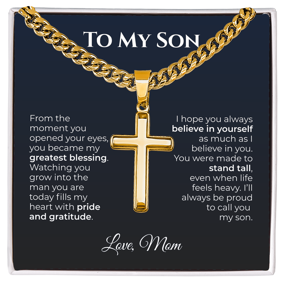 ShineOn Fulfillment Jewelry Standard Box / 18K Yellow Gold Finish Mom->Son Believe In Yourself Cross Necklace - GHR1233