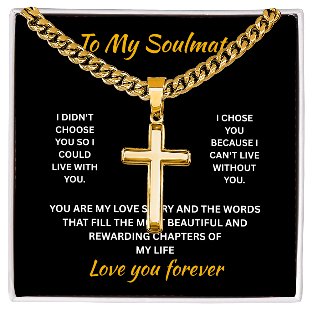 ShineOn Fulfillment Jewelry Standard Box / 18K Yellow Gold Finish Soulmate - Artisan Cross with Cuban Link Chain - GHR1301