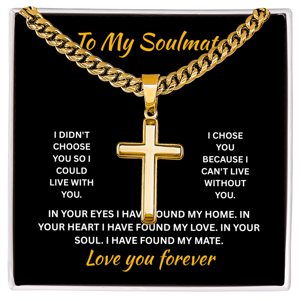 ShineOn Fulfillment Jewelry Standard Box / 18K Yellow Gold Finish Soulmate - Artisan Cross with Cuban Link Chain - GHR1303