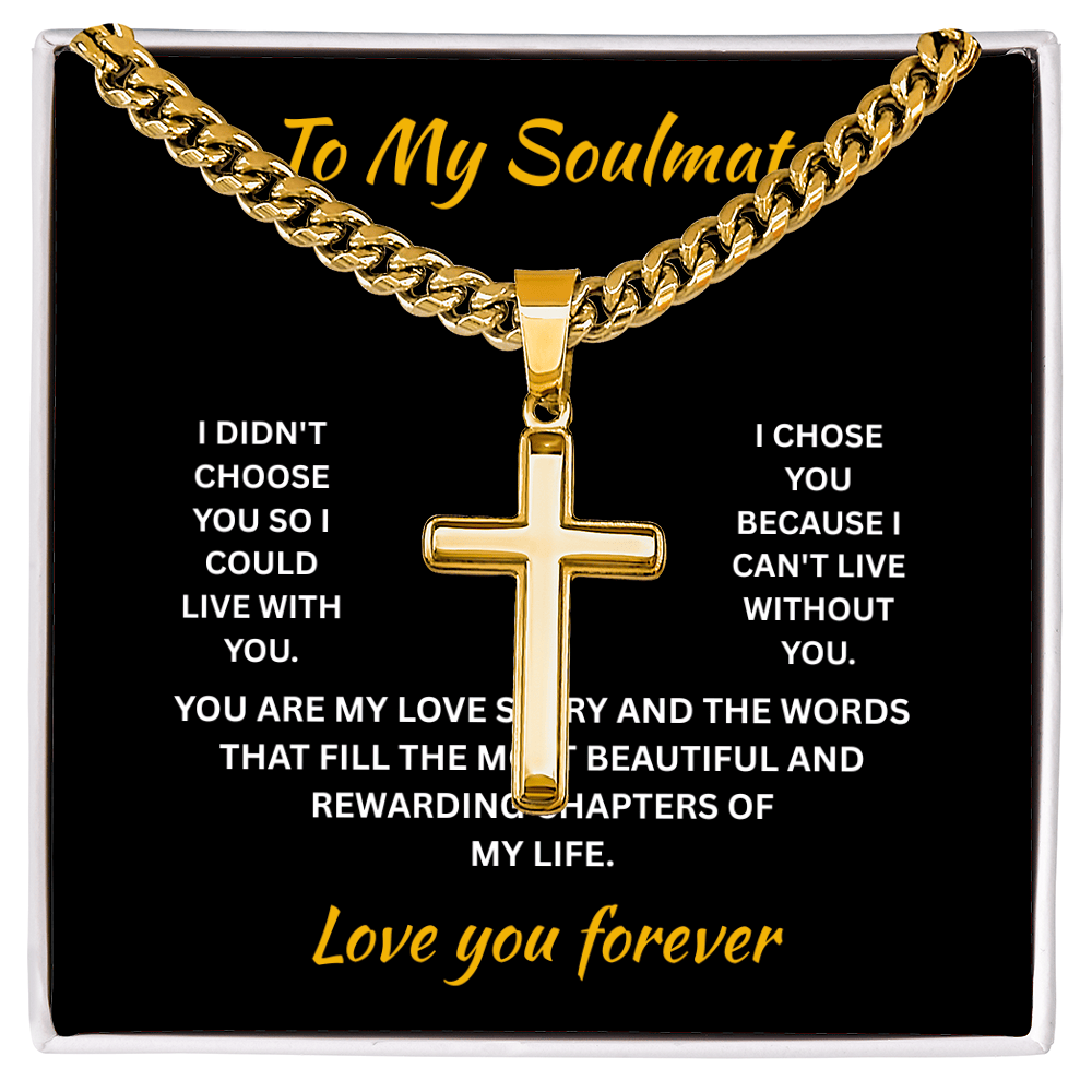 ShineOn Fulfillment Jewelry Standard Box / 18K Yellow Gold Finish Soulmate - Artisan Cross with Cuban Link Chain - GHR1308