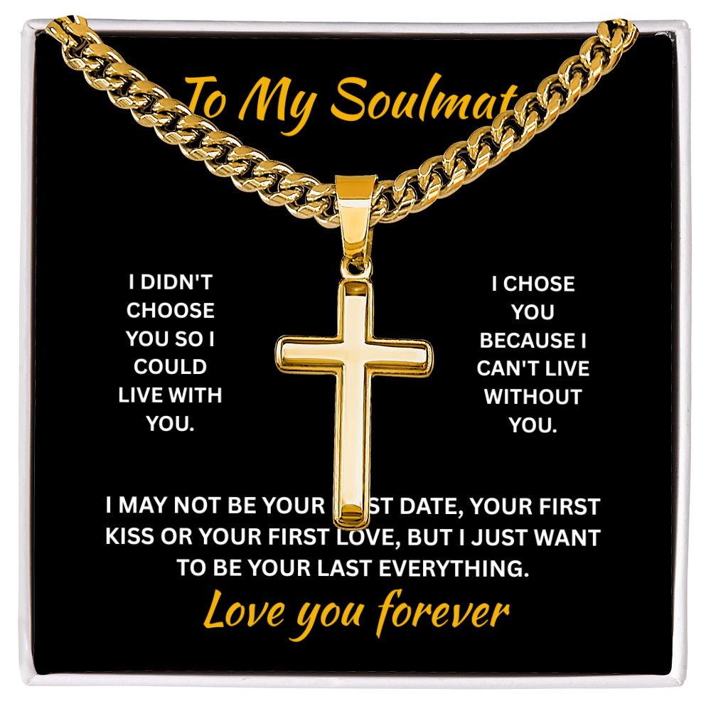 ShineOn Fulfillment Jewelry Standard Box / 18K Yellow Gold Finish Soulmate - Artisan Cross with Cuban Link Chain - GHR1314