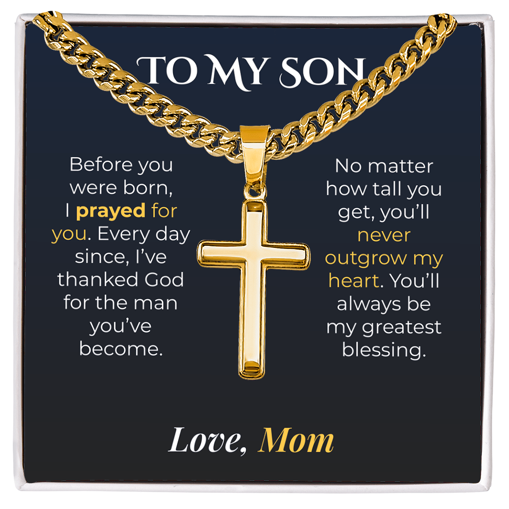 ShineOn Fulfillment Jewelry Standard Box / 18K Yellow Gold Finish To My Son - Artisan Cross Necklace - GHR1202