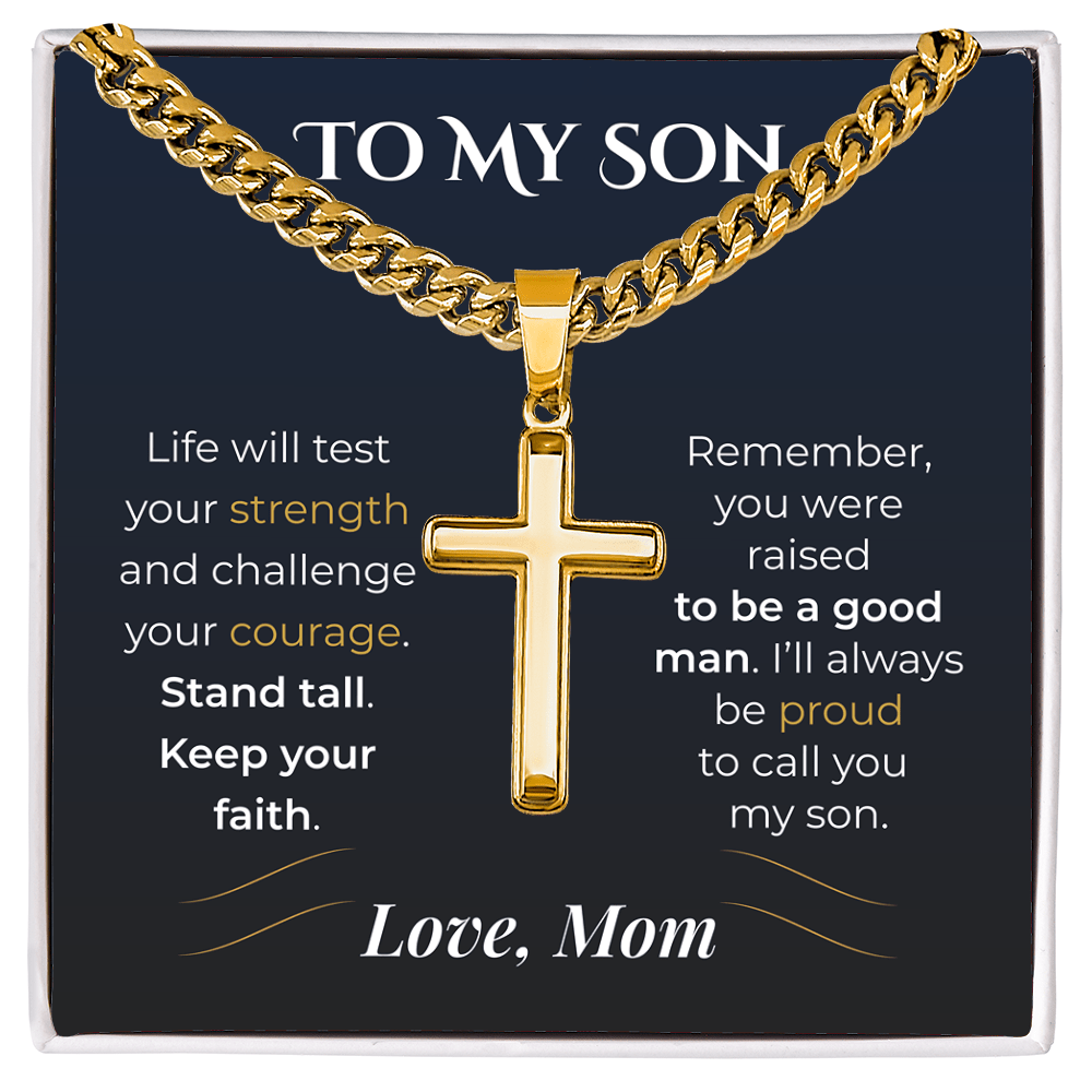 ShineOn Fulfillment Jewelry Standard Box / 18K Yellow Gold Finish To My Son – Strength, Courage & Faith - GHR1226