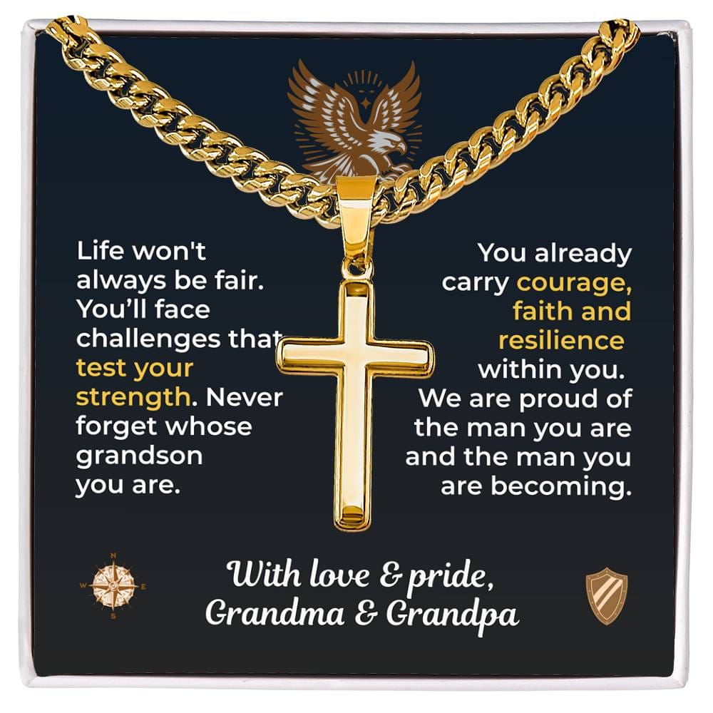 ShineOn Fulfillment Jewelry Standard Box / 18K Yellow Gold Finish To Our Grandson – Strength, Faith & Resilience - GHR1219