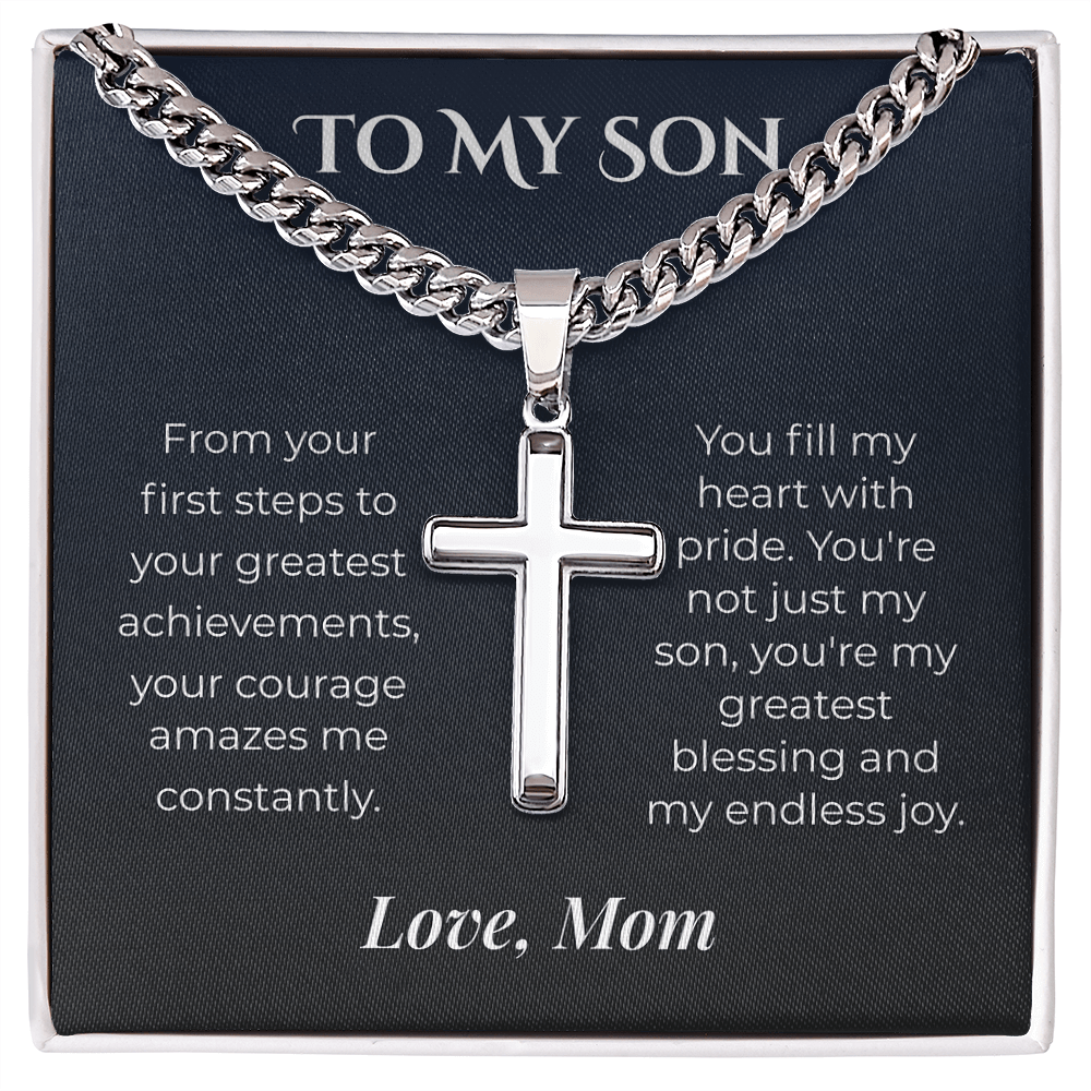 ShineOn Fulfillment Jewelry Standard Box / Polished Stainless Steel Mom->Son - Artisan Cross Necklace - GHR1240