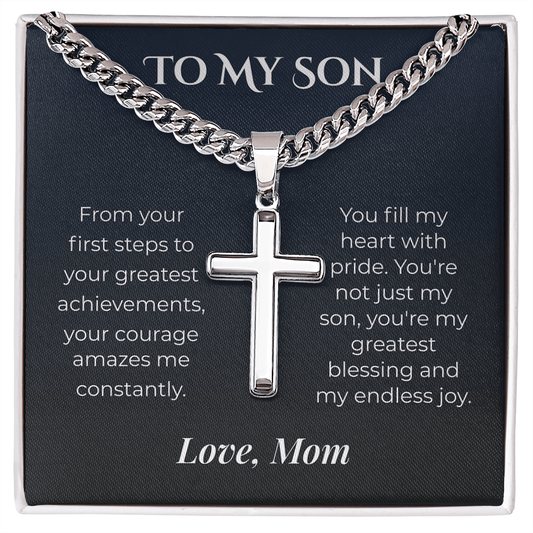 ShineOn Fulfillment Jewelry Standard Box / Polished Stainless Steel Mom->Son - Artisan Cross Necklace - GHR1240