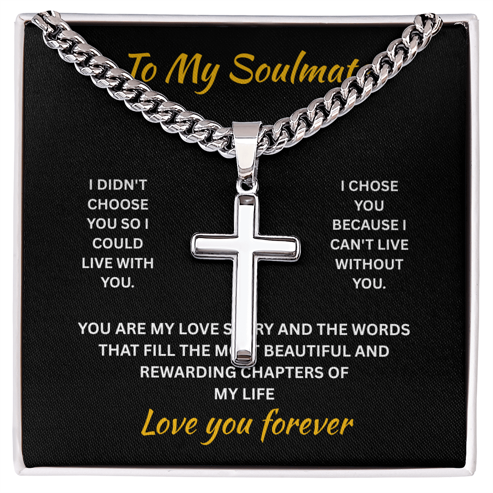 ShineOn Fulfillment Jewelry Standard Box / Polished Stainless Steel Soulmate - Artisan Cross with Cuban Link Chain - GHR1301