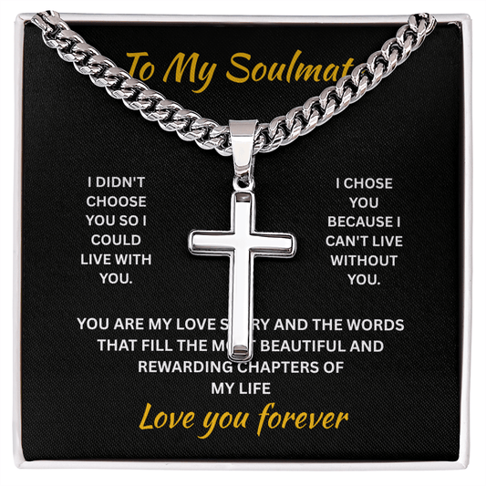 ShineOn Fulfillment Jewelry Standard Box / Polished Stainless Steel Soulmate - Artisan Cross with Cuban Link Chain - GHR1301