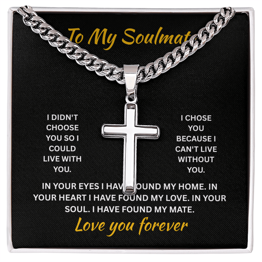 ShineOn Fulfillment Jewelry Standard Box / Polished Stainless Steel Soulmate - Artisan Cross with Cuban Link Chain - GHR1303