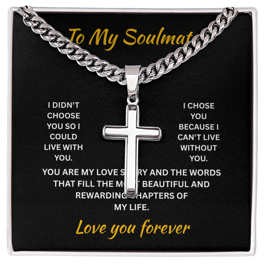 ShineOn Fulfillment Jewelry Standard Box / Polished Stainless Steel Soulmate - Artisan Cross with Cuban Link Chain - GHR1308