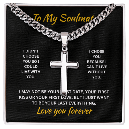 ShineOn Fulfillment Jewelry Standard Box / Polished Stainless Steel Soulmate - Artisan Cross with Cuban Link Chain - GHR1314