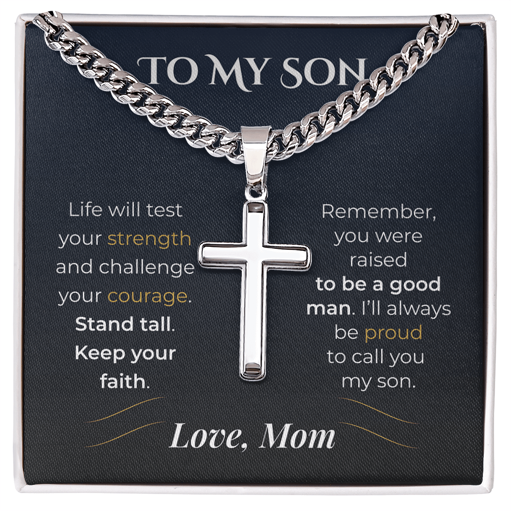 ShineOn Fulfillment Jewelry Standard Box / Polished Stainless Steel To My Son – Strength, Courage & Faith - GHR1226