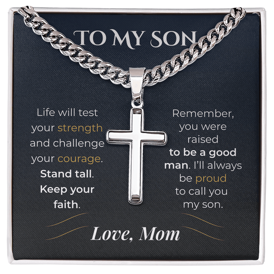 ShineOn Fulfillment Jewelry Standard Box / Polished Stainless Steel To My Son – Strength, Courage & Faith - GHR1226