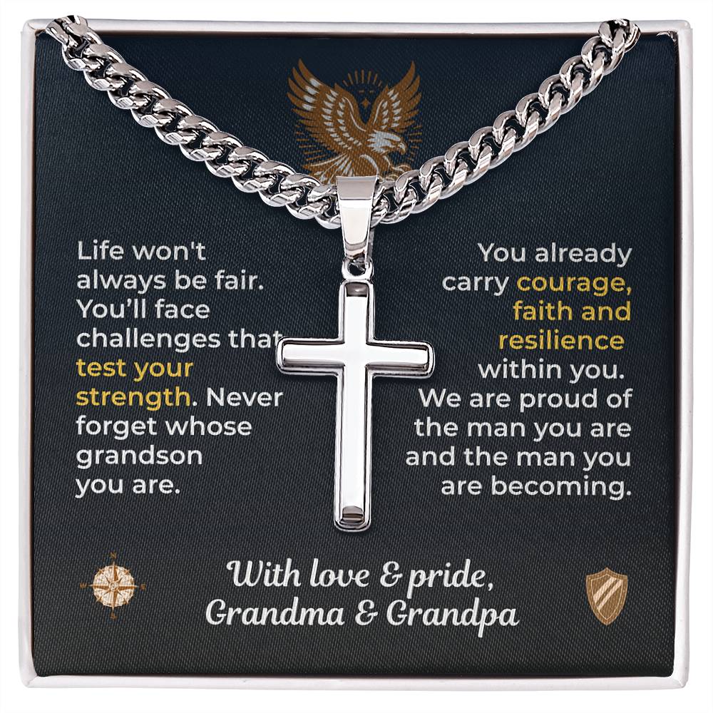 ShineOn Fulfillment Jewelry Standard Box / Polished Stainless Steel To Our Grandson – Strength, Faith & Resilience - GHR1219