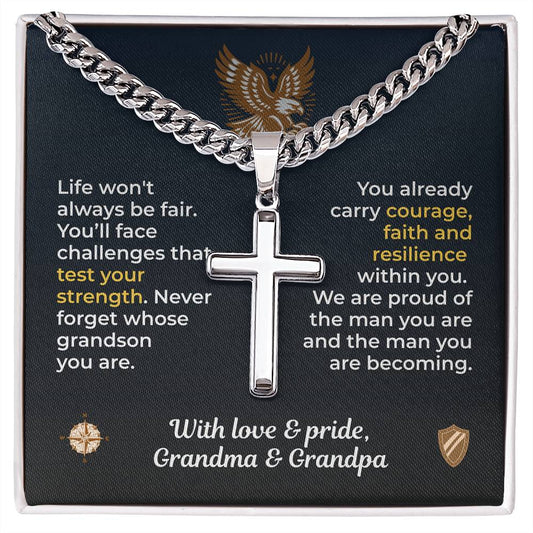 ShineOn Fulfillment Jewelry Standard Box / Polished Stainless Steel To Our Grandson – Strength, Faith & Resilience - GHR1219