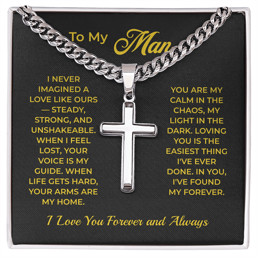 ShineOn Fulfillment Jewelry Standard Box To My Man - Cuban Link Chain w/Artisan Cross - GHR1107