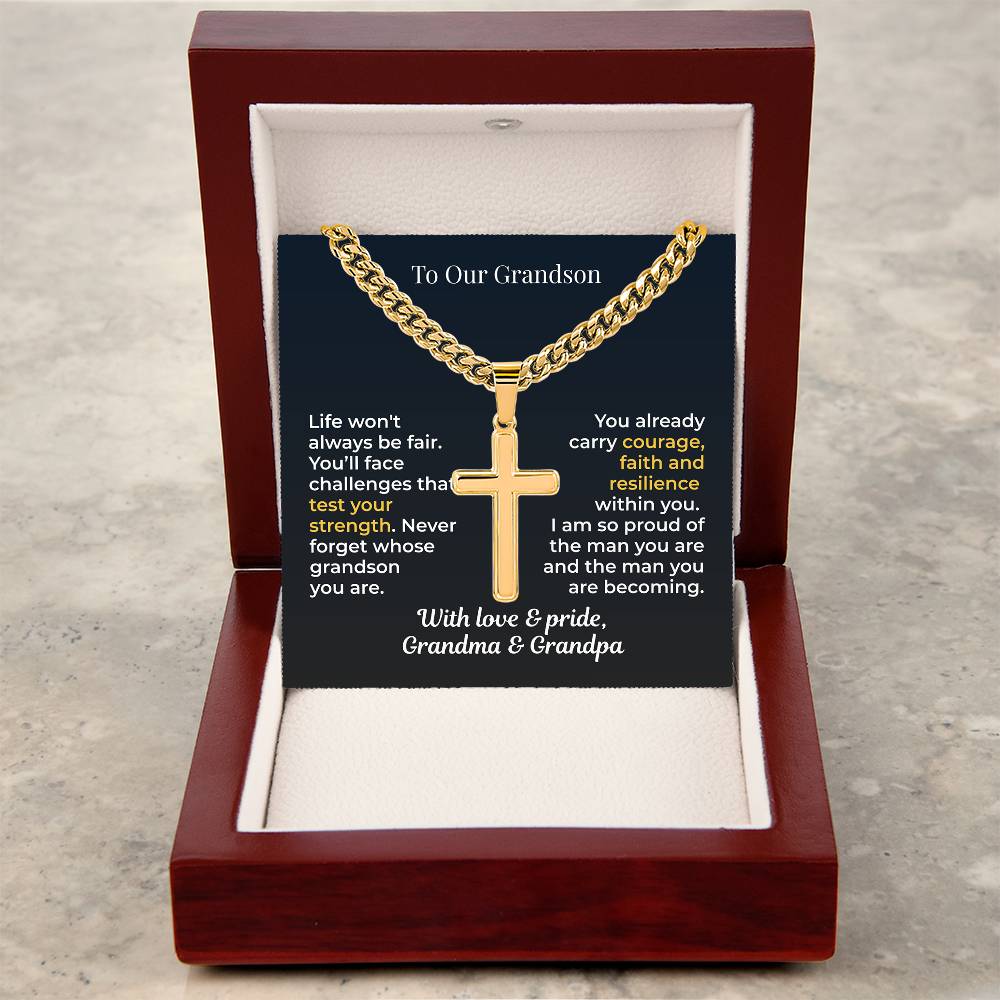 ShineOn Fulfillment Jewelry To Our Grandson – Strength, Faith & Pride Artisan Cross Necklace - GHR1206