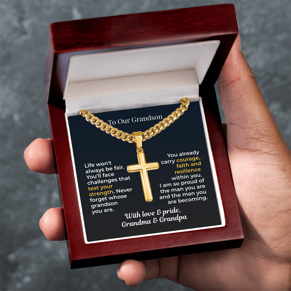 ShineOn Fulfillment Jewelry To Our Grandson – Strength, Faith & Pride Artisan Cross Necklace - GHR1206